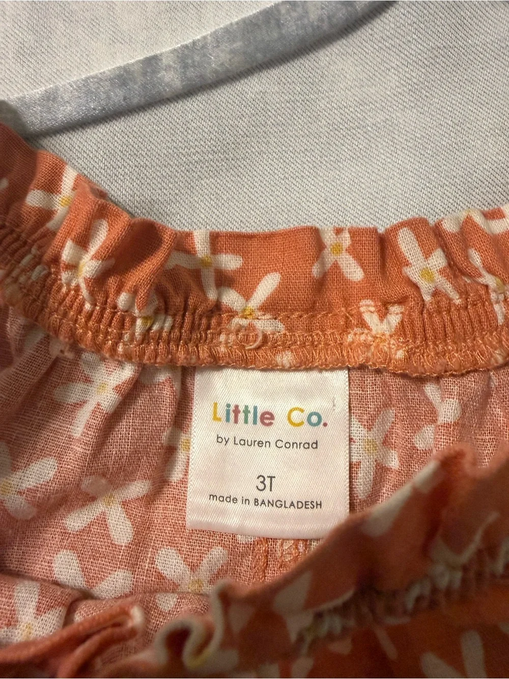Girls Orange Coastal Floral Print Romper linen and organic cotton
